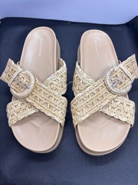 Marc Fisher Beige Braided Slide Sandals with Buckle
